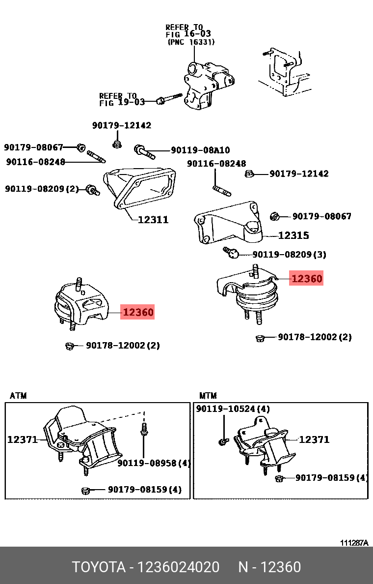 автозапчасть Подушка двигателя rav4 m20afks - Toyota 1236024020