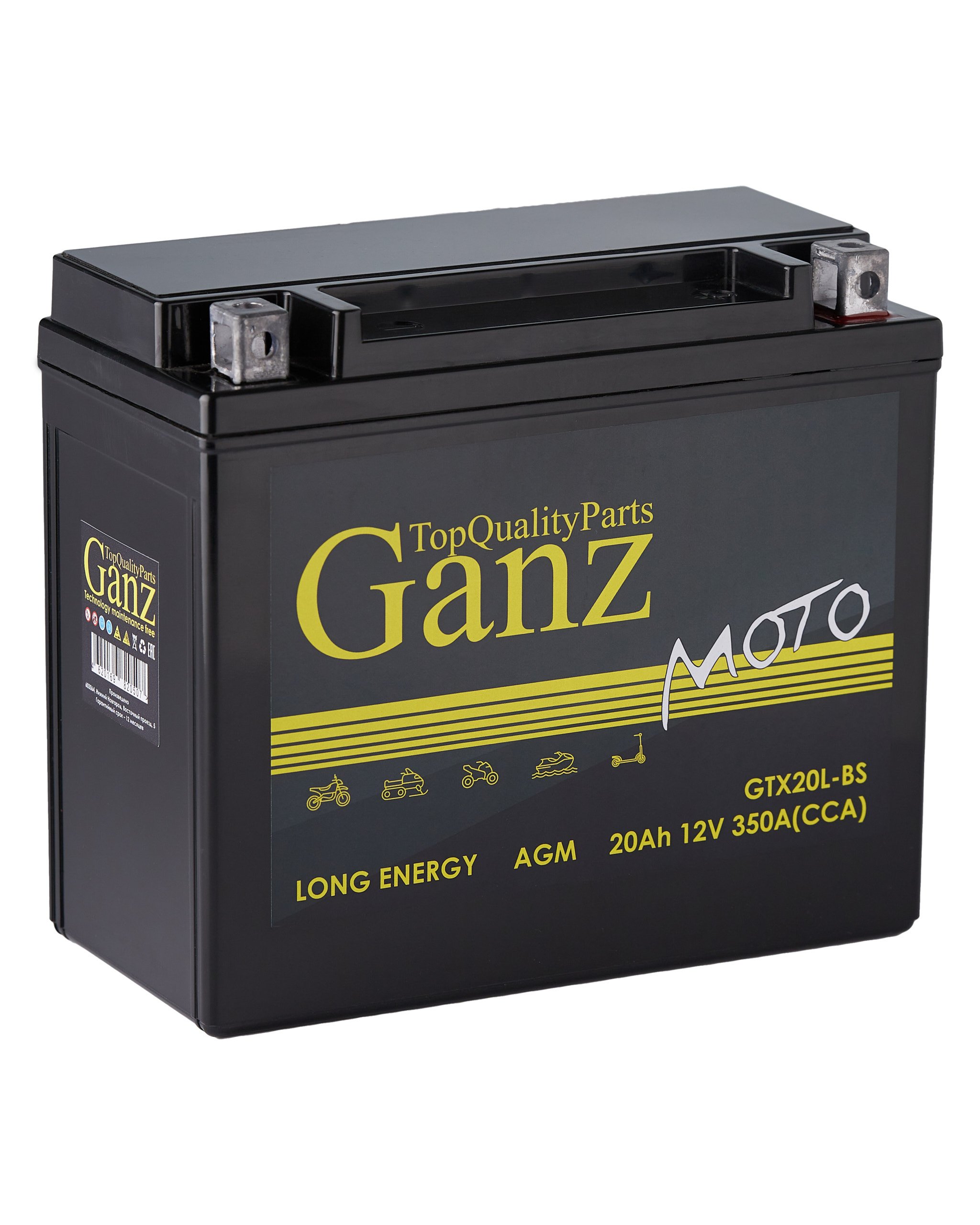 Аккумулятор мото AGM 20 А/ч обратный R+ 177x88x154 мото EN 350 а - GANZ GN1220