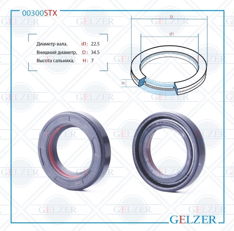 Сальник рулевой рейки 22.5*34.5*7 (7v1) - GELZER 00300STX
