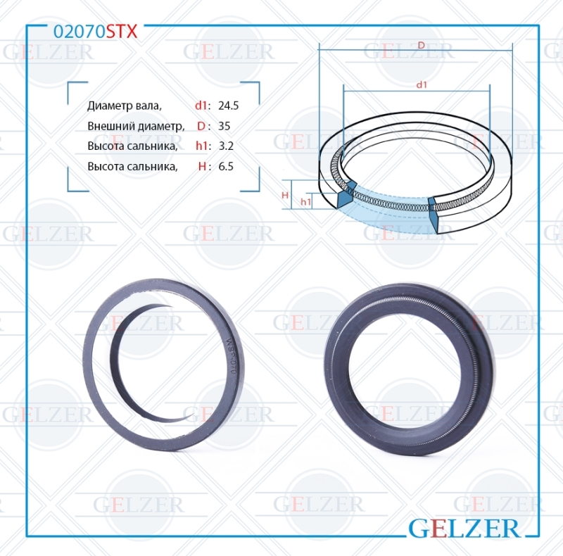 Сальник рулевой рейки 24.5*35*3.2/6.5 (4v2) - GELZER 02070STX