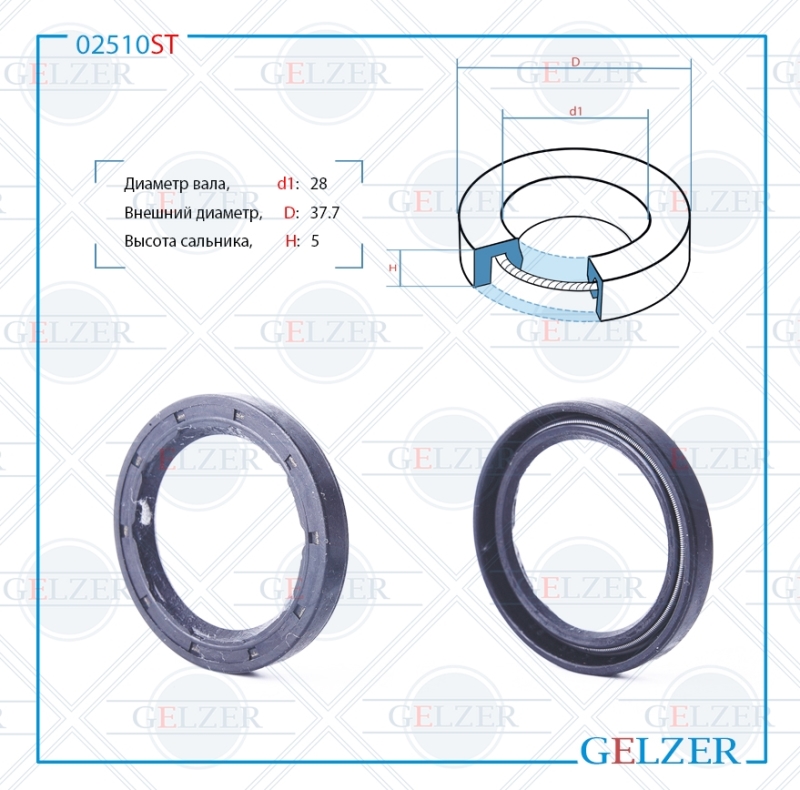 Сальник рулевой рейки 28*37.7*5 (0m) - GELZER 02510ST