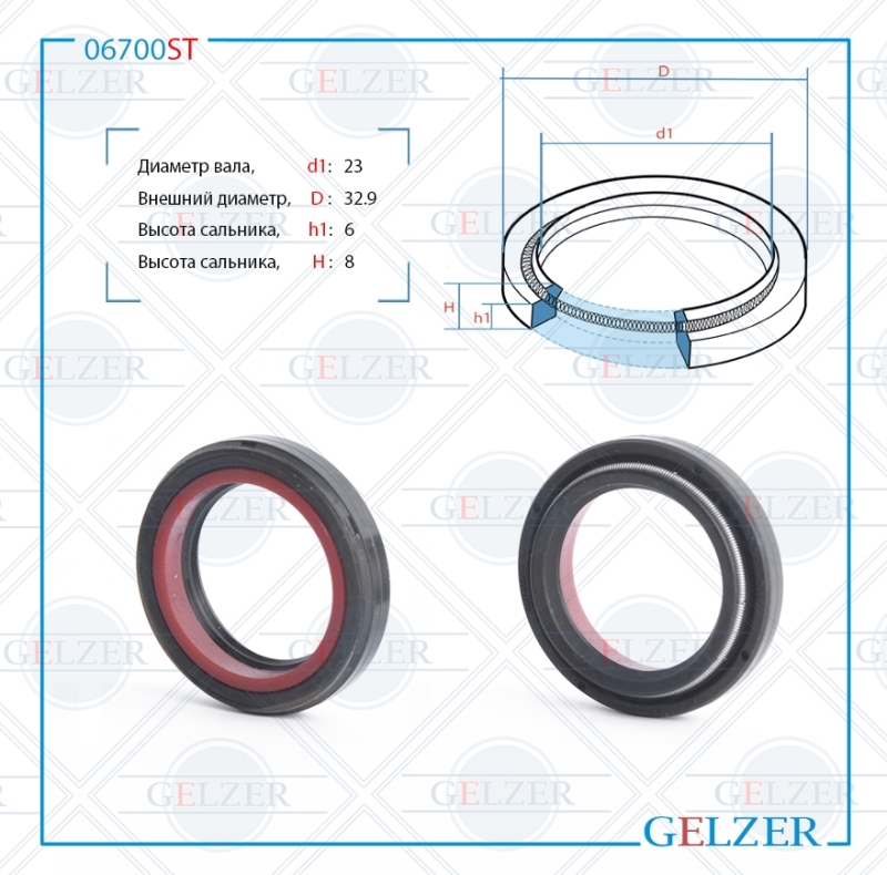Сальник рулевой рейки 23*32.9*6/8 (4v2) - GELZER 06700ST