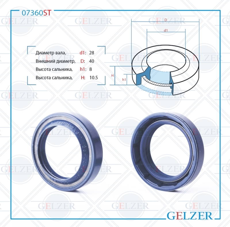 Сальник рулевой рейки 28*40*8/10.5 (1pm) - GELZER 07360ST