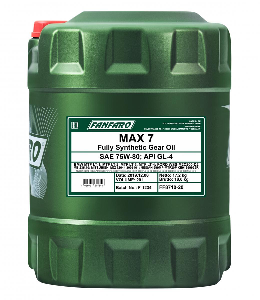 8710 MAX 7 SAE 75w-80 20 л. Cинтетическое трансмиссионное масло 75w-90 - FANFARO FF871020