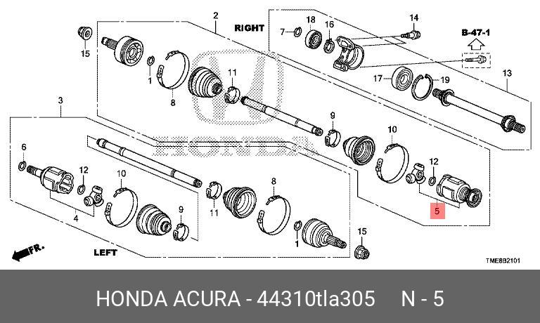 Шарнир внутренний (шрус) - Honda 44310TLA305