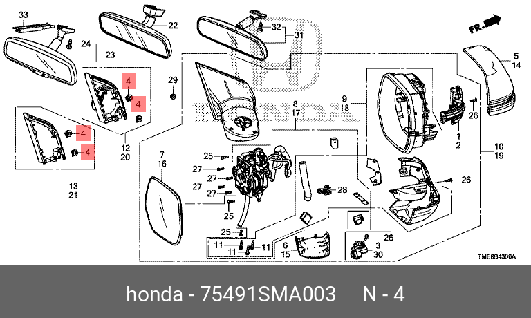 Фиксатор, передн. стойка угловая отделка - Honda 75491SMA003