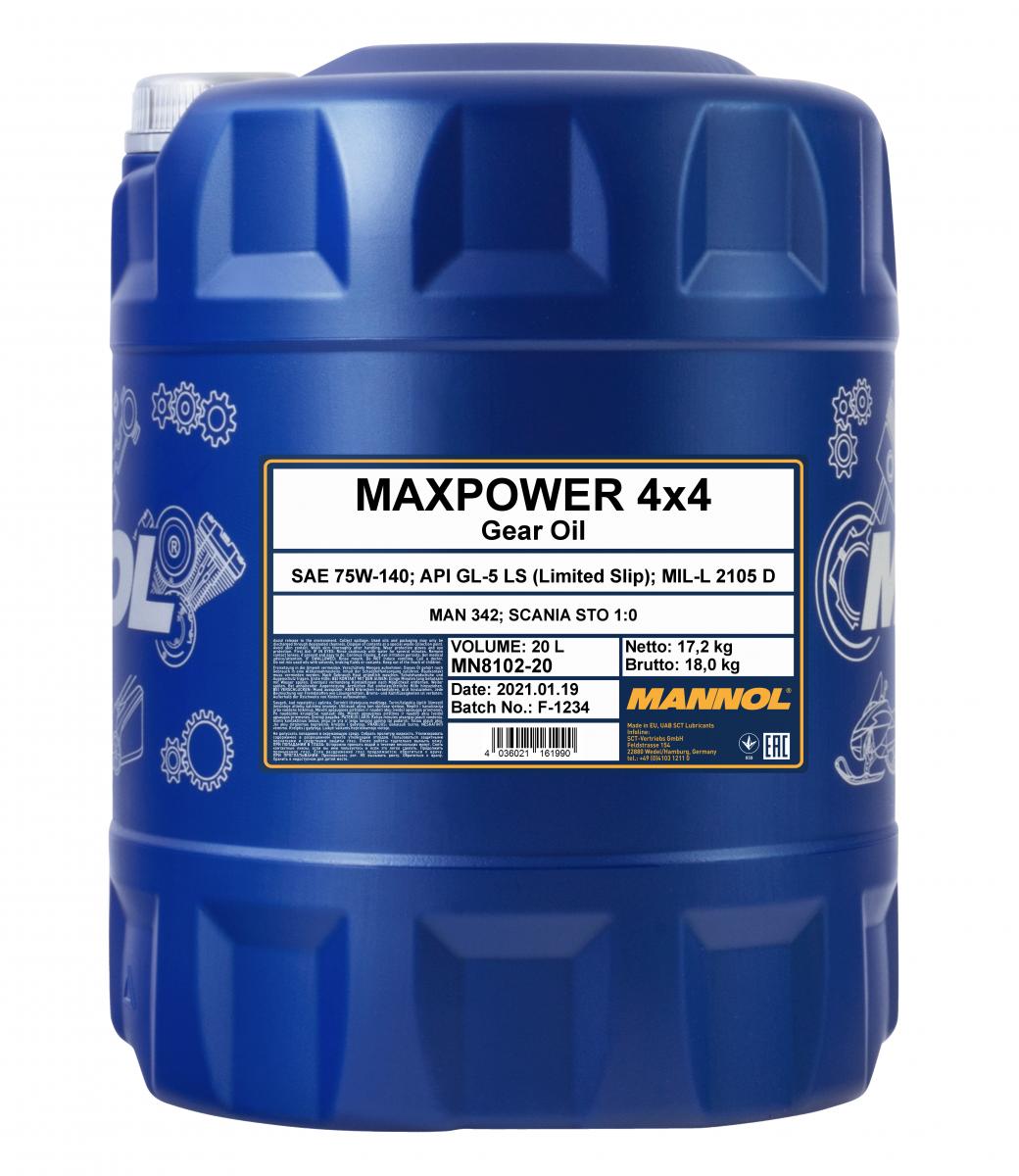 8102 maxpower 4x4 75w140 20 л. Синтетическое трансмиссионное масло 75w-14 - Mannol MN810220