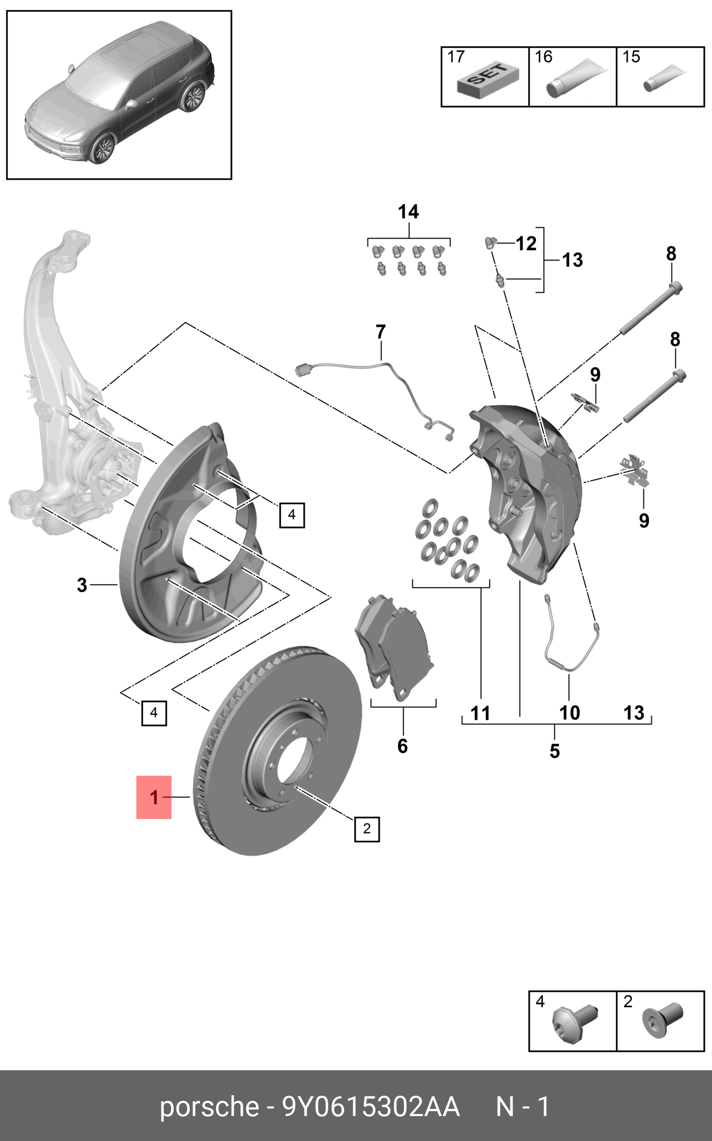 тормозной диск пердний правый - Porsche 9Y0615302AA