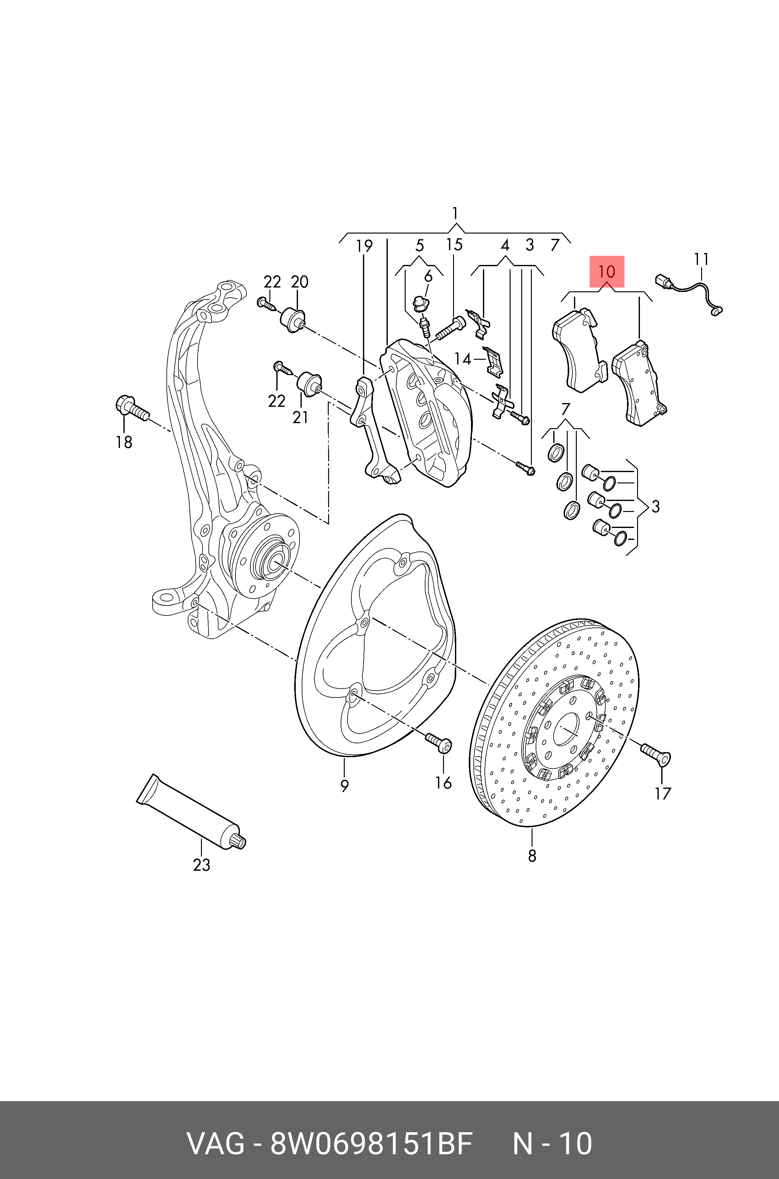 1 комплект тормозных колодок для дисковы - VAG 8W0698151BF