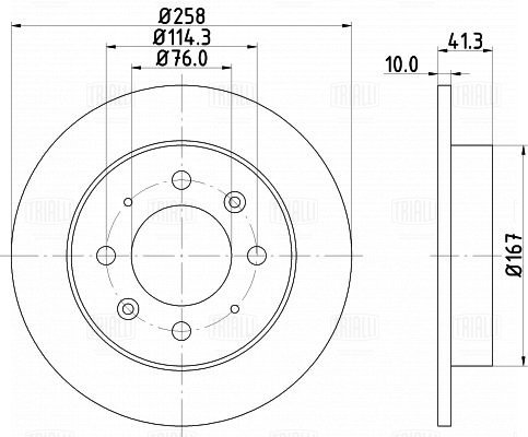 Диск торм. для а/м Kia Cerato (04-)/Spectra (04-) зад. d=258 | зад | - Trialli DF 073302