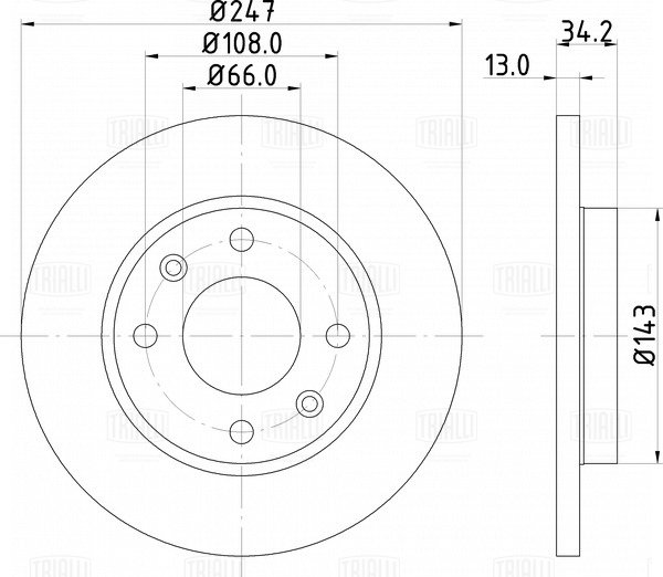 Диск торм. для а/м Peugeot 206 (02-)/306 (94-)/Citroen Xsara (97-) перед. d=247 | перед | - Trialli DF 095209