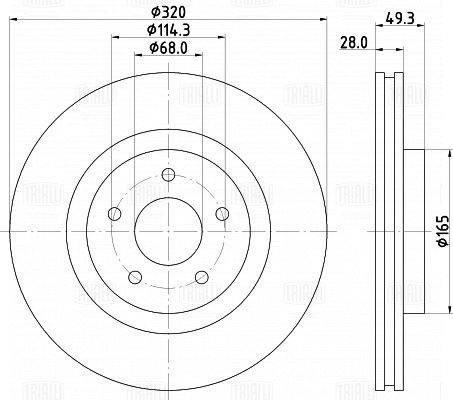 Диск торм. для а/м Nissan Murano (14-)/Pathfinder (12-) перед. d=320 | перед | - Trialli DF 266009