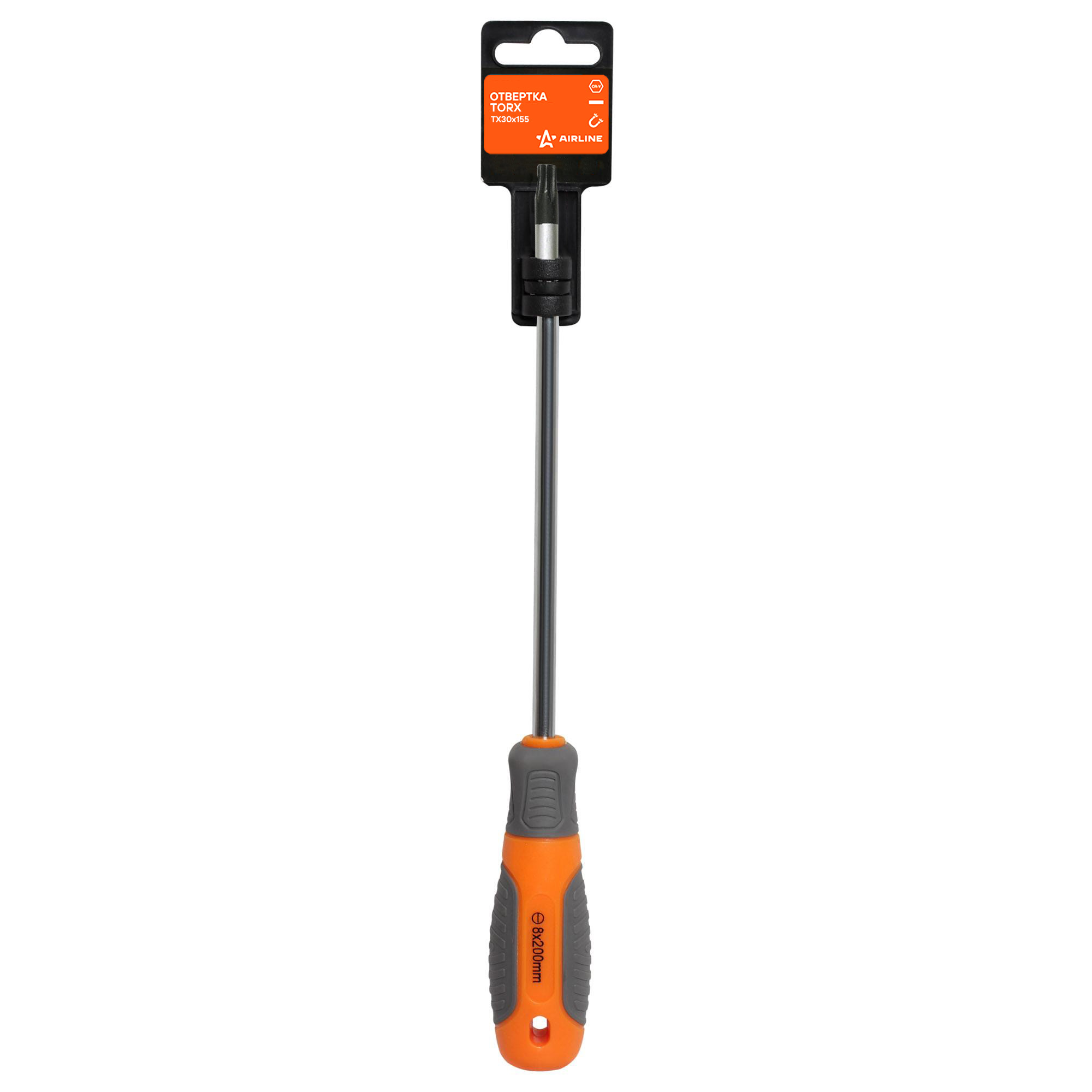 Отвертка torx TX30x155 с эргономичной рукояткой магнитная, пласт.подвес - AIRLINE ATBX014