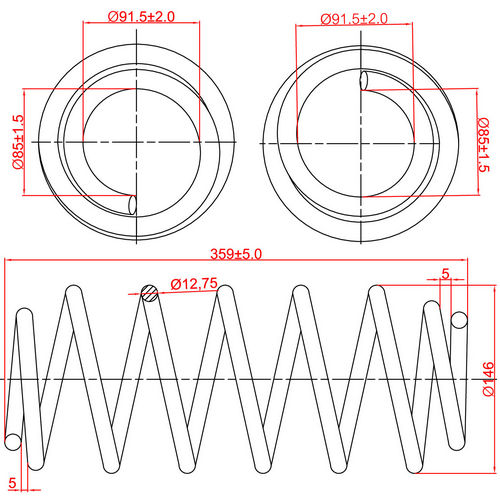 Пружина подвески передней Audi 80, 90, L359-D146-t12,75 - ZIKMAR Z48101R