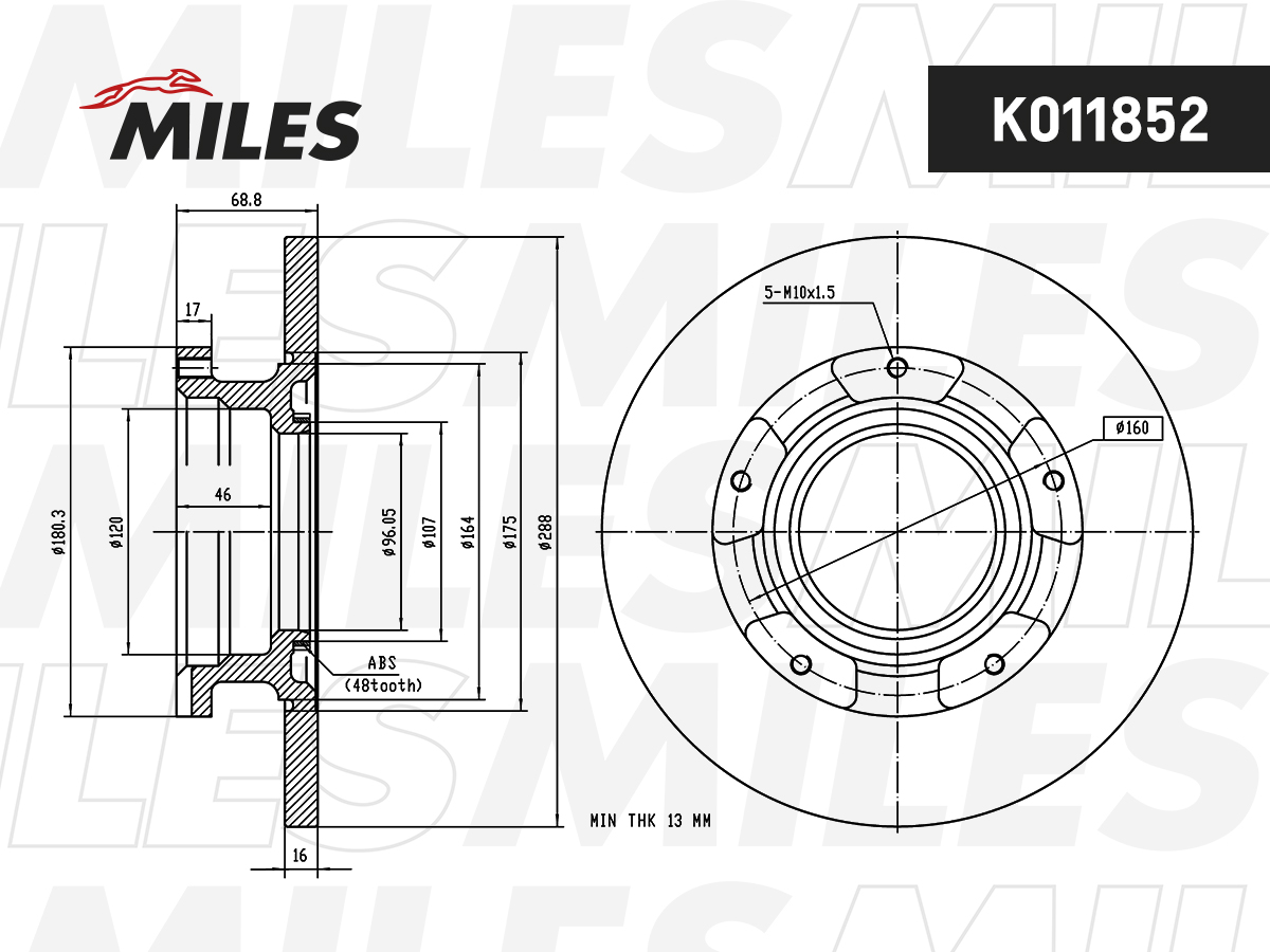 Диск тормозной ford transit 12- задний d 288мм. - Miles K011852