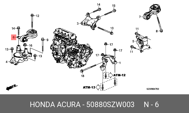 Подушка двигателя | перед | - Honda 50880-SZW-003