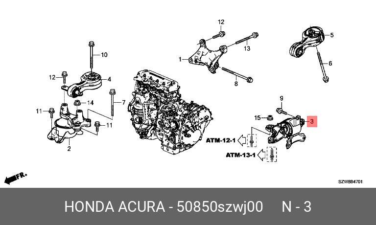 Подушка двигателя | лев | - Honda 50850-SZW-J00