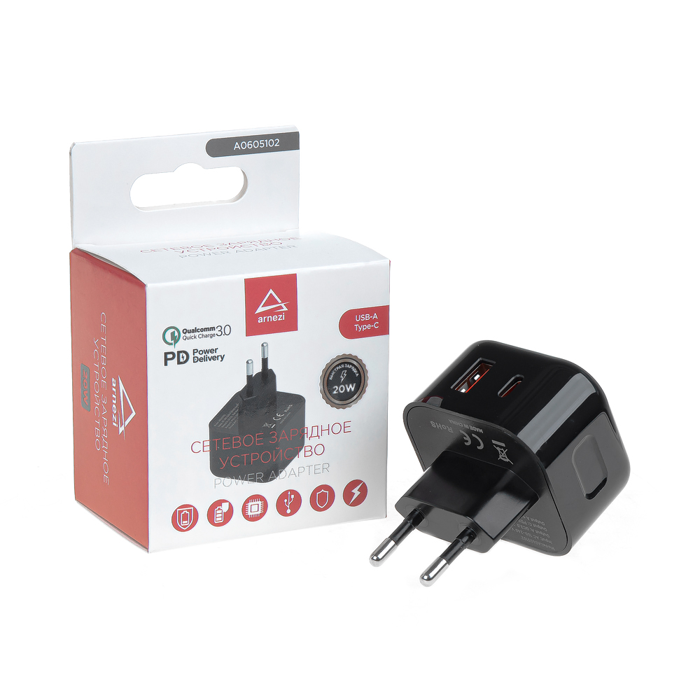 Сетевое зарядное устройство 20W usb-a (qc3.0), Type-C (pd3.0) - ARNEZI A0605102