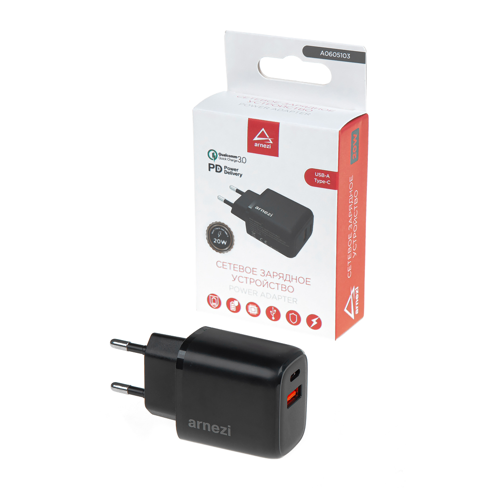 Сетевое зарядное устройство 20W Usb-A + Type-C (pd3.0 + qc3.0) - ARNEZI A0605103
