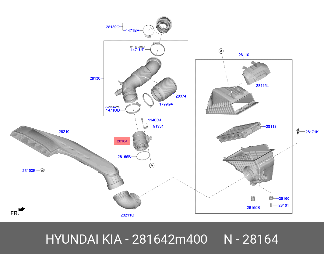 Расходомер воздуха 2f0322a147 - Hyundai/Kia 281642M400