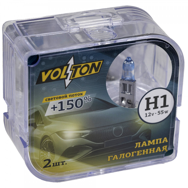 Лампа 12 в H1 55 Вт галогенная p14.5s +150% (2 шт.) в упаковке - Volton VLT1501