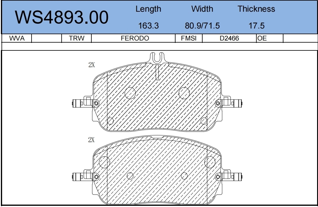 Колодки тормозные дисковые | перед | - JEENICE WS4893.00