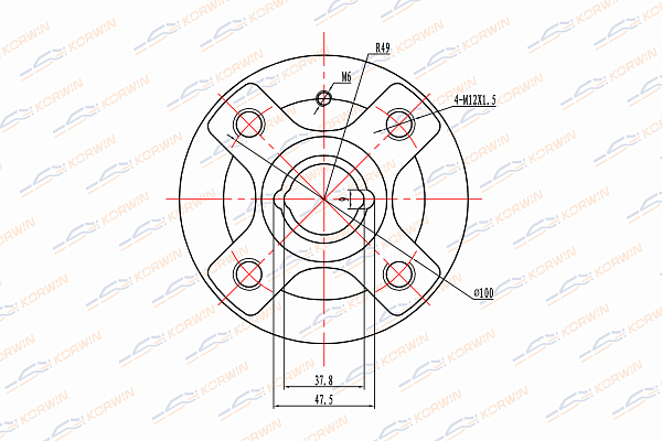 Ступица колеса задняя без ABS daewoo Nexia - KORWIN KWAH0065