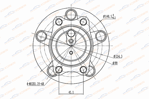 Ступица колеса задняя c ABS mitsubishi: ASX FWD 10-, Lancer x 07- - KORWIN KWAH0056