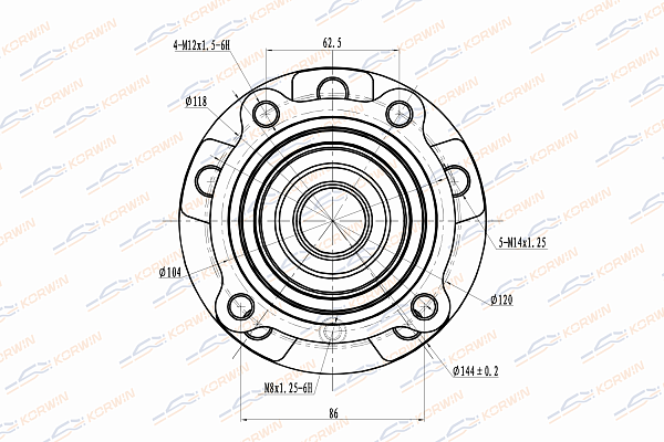 Ступица колеса передняя с ABS bmw: X5 E70 07-, X6 E71 08- - KORWIN KWAH0042