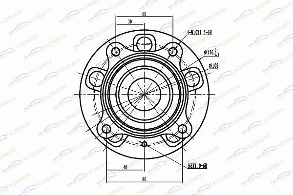 Ступица колеса задняя с ABS chevrolet: cruze 09 - \ opel: stra j 09- - KORWIN KWAH0040