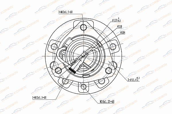 Ступица колеса передняя c ABS Opel Astra h 04- Zafira 05- - KORWIN KWAH0031
