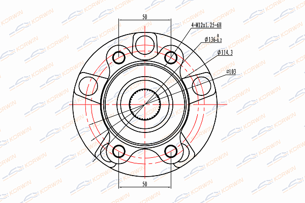 Ступица колеса передняя c ABS nissan qashqai 07- x-trail 07- - KORWIN KWAH0030