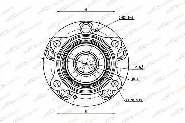 Ступица колеса передняя без ABS Hyundai ix55 08- Santa Fe i-iii 05- - KORWIN KWAH0029