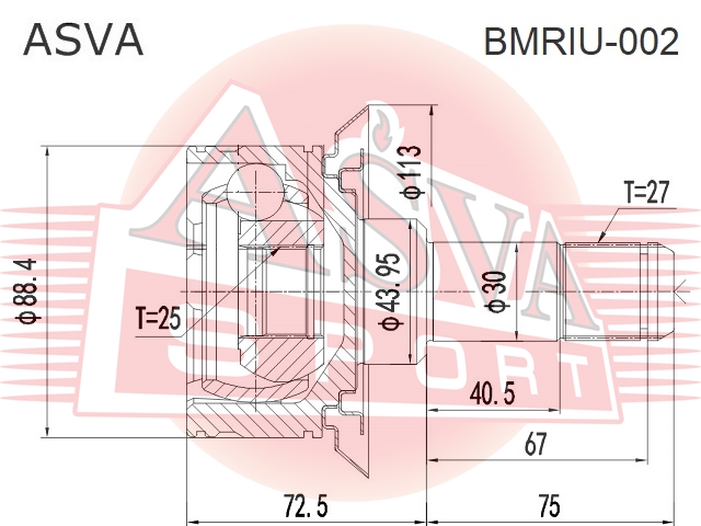 Шрус внутренний 25x43.95x27 - Asva BMRIU-002