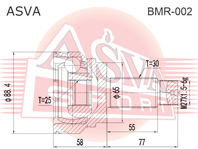 Шрус наружний 25x65x30 - Asva BMR-002