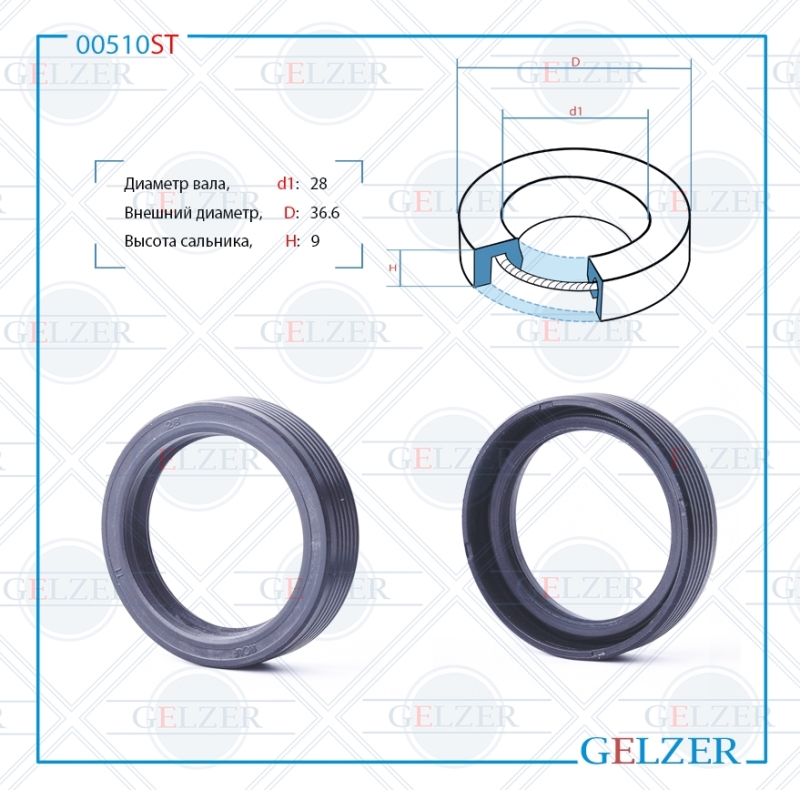 Сальник рулевой рейки 28*36.6*9 (0m) - GELZER 00510ST