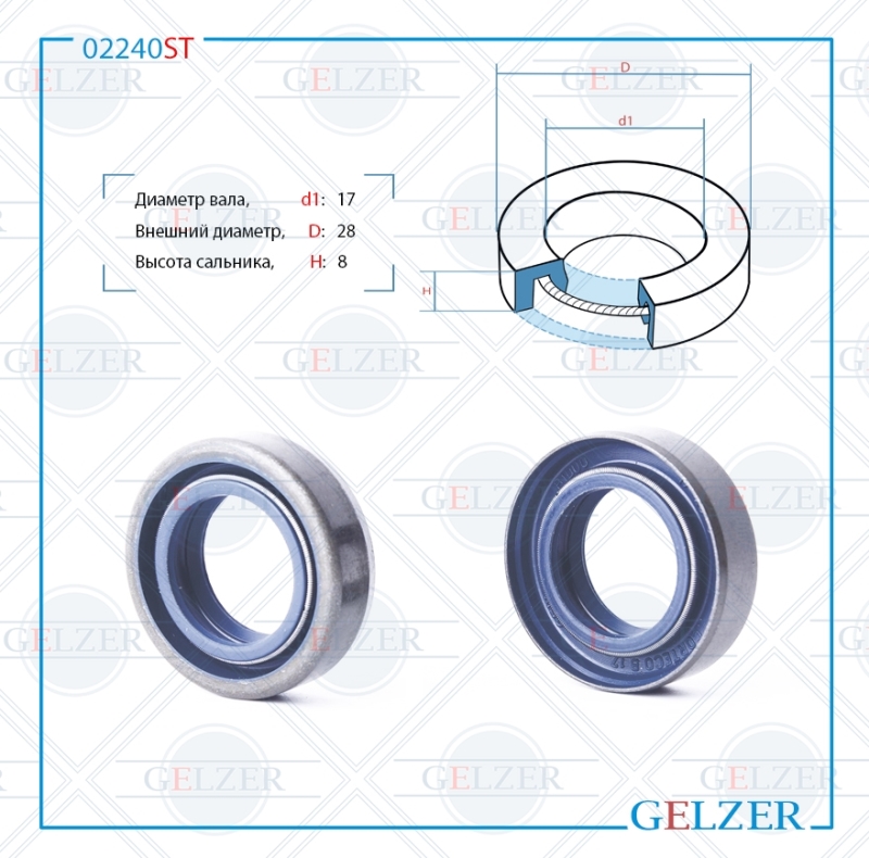Сальник рулевой рейки 17*28*8 (0m2) - GELZER 02240ST