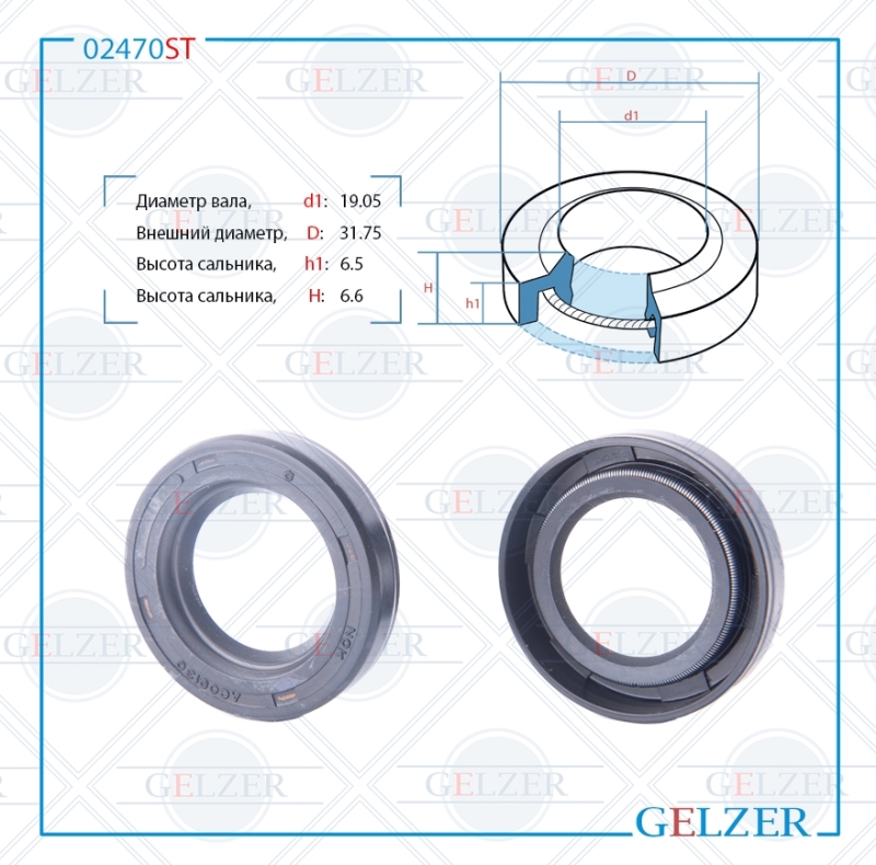 Сальник рулевой рейки 19.05*31.75*6.5/6.6 (1pm) - GELZER 02470ST