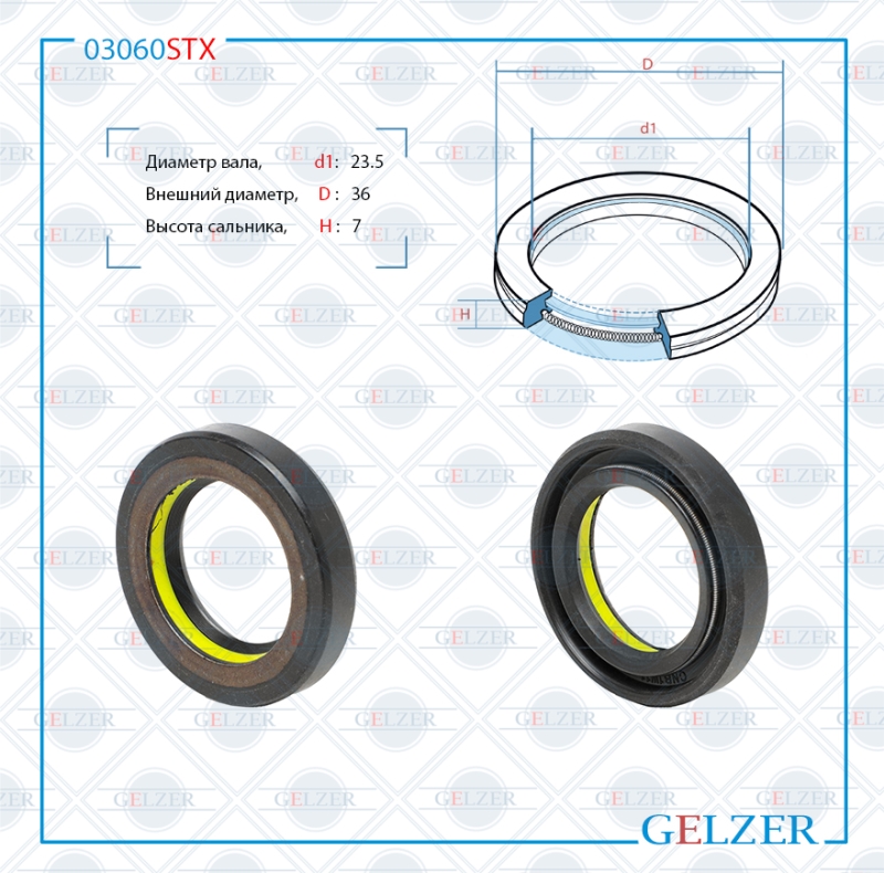 Сальник рулевой рейки 23.5*36*7 (7v1) - GELZER 03060STX