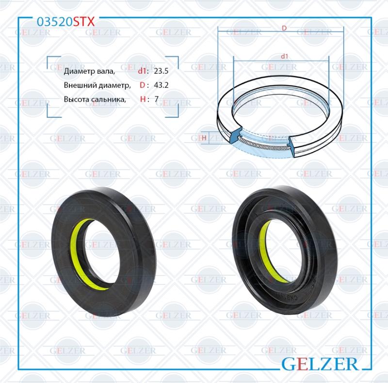 Сальник рулевой рейки 23.5*43.2*7 (7v1) - GELZER 03520STX