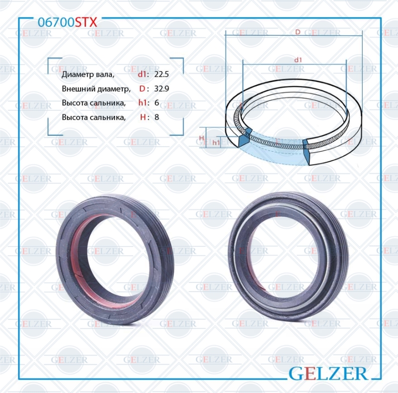 Сальник рулевой рейки 22.5*32.9*6/8 (4v2) - GELZER 06700STX