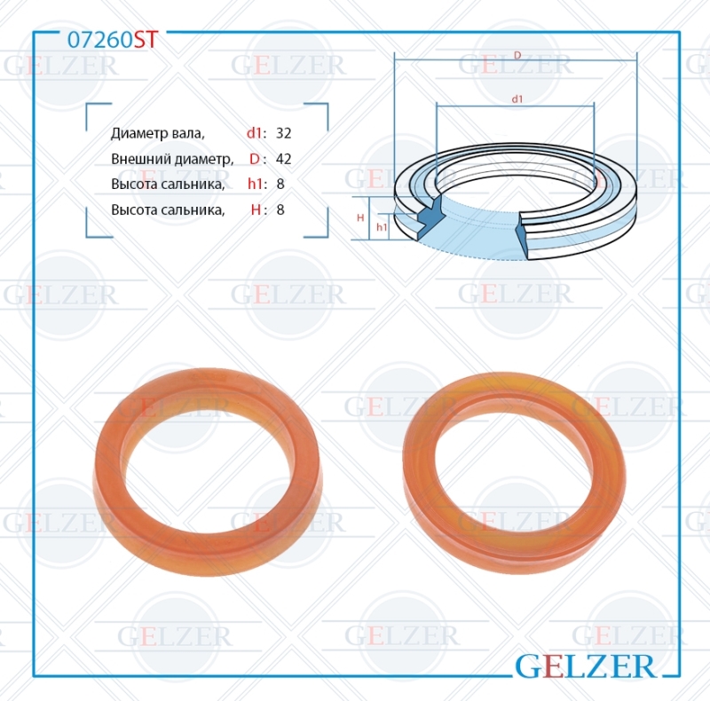 Сальник рулевой рейки 32*42*8 (12) - GELZER 07260ST