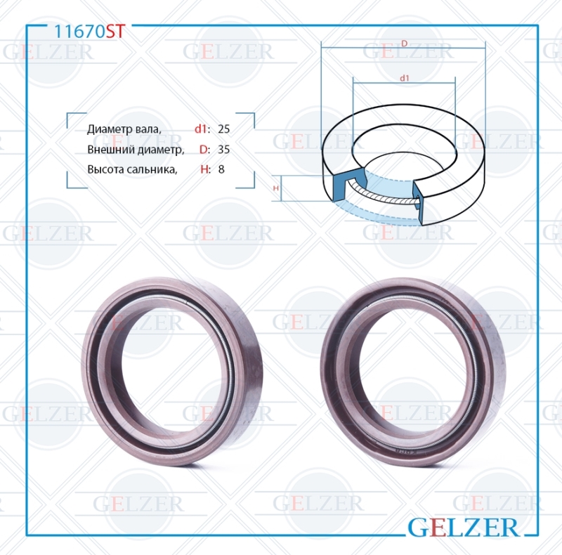 Сальник рулевой рейки 25*35*8 (0m2) - GELZER 11670ST