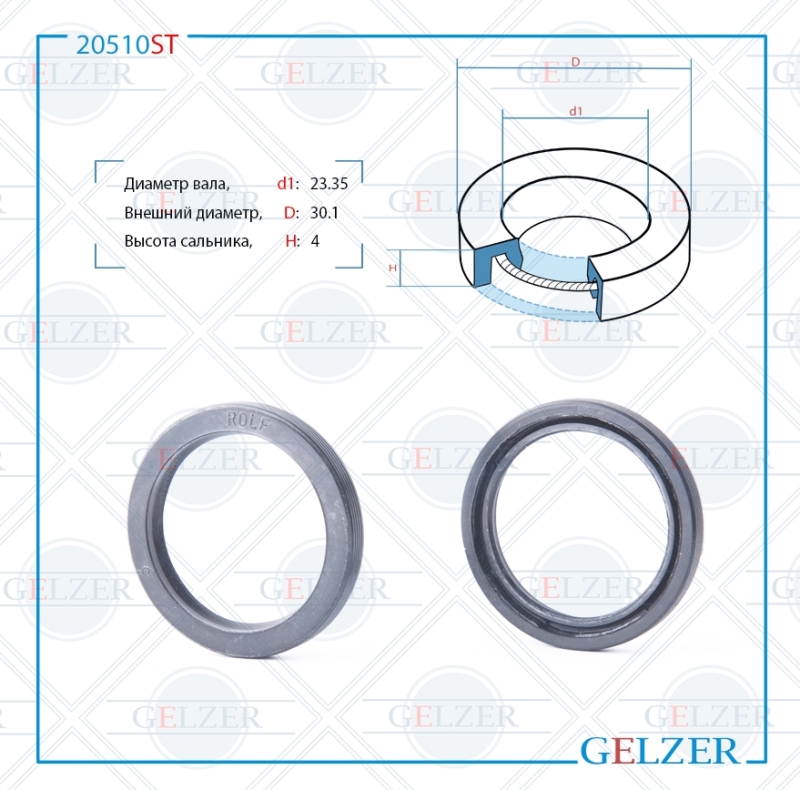 Сальник рулевой рейки 23.35*30.1*4 (0) - GELZER 20510ST