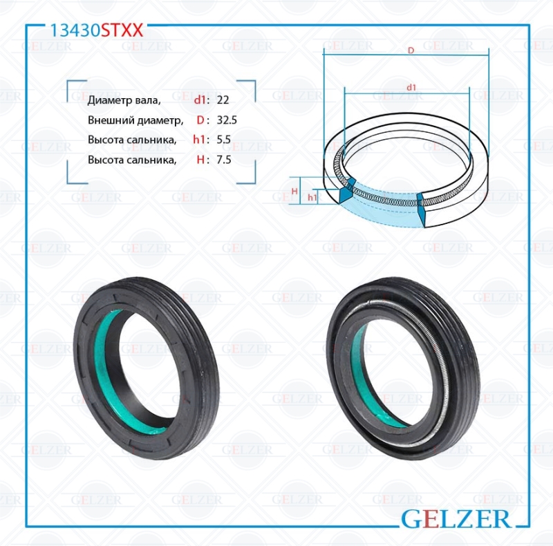 Сальник рулевой рейки 22*32.5*5.5/7.5 (4v1) - GELZER 13430STXX