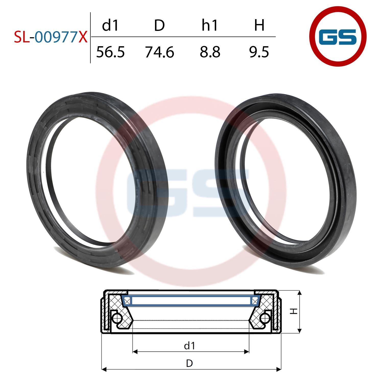 Сальник рулевой рейки 56.5*74.6*8.8/9.5 (7v1pm) - GS SL-00977X
