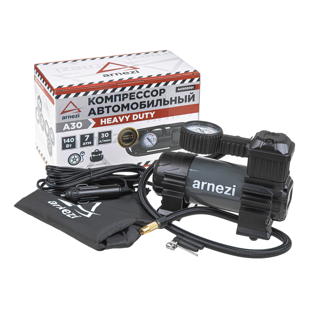 Компрессор автомобильный A30 Heavy Duty 7 бар, 30 л/мин, 140 Вт, - ARNEZI A0302001