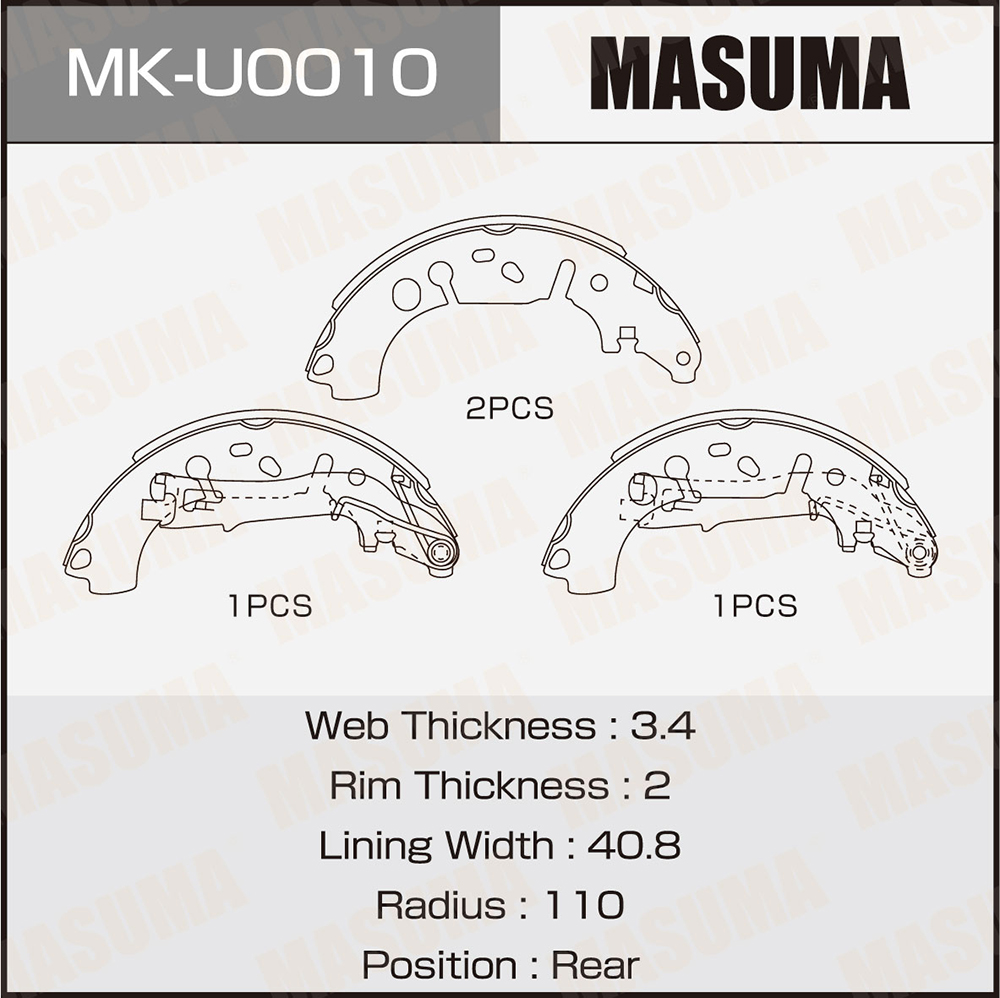Колодки барабанные mk-u0010 / opel corsa-d 06-14 - Masuma MKU0010