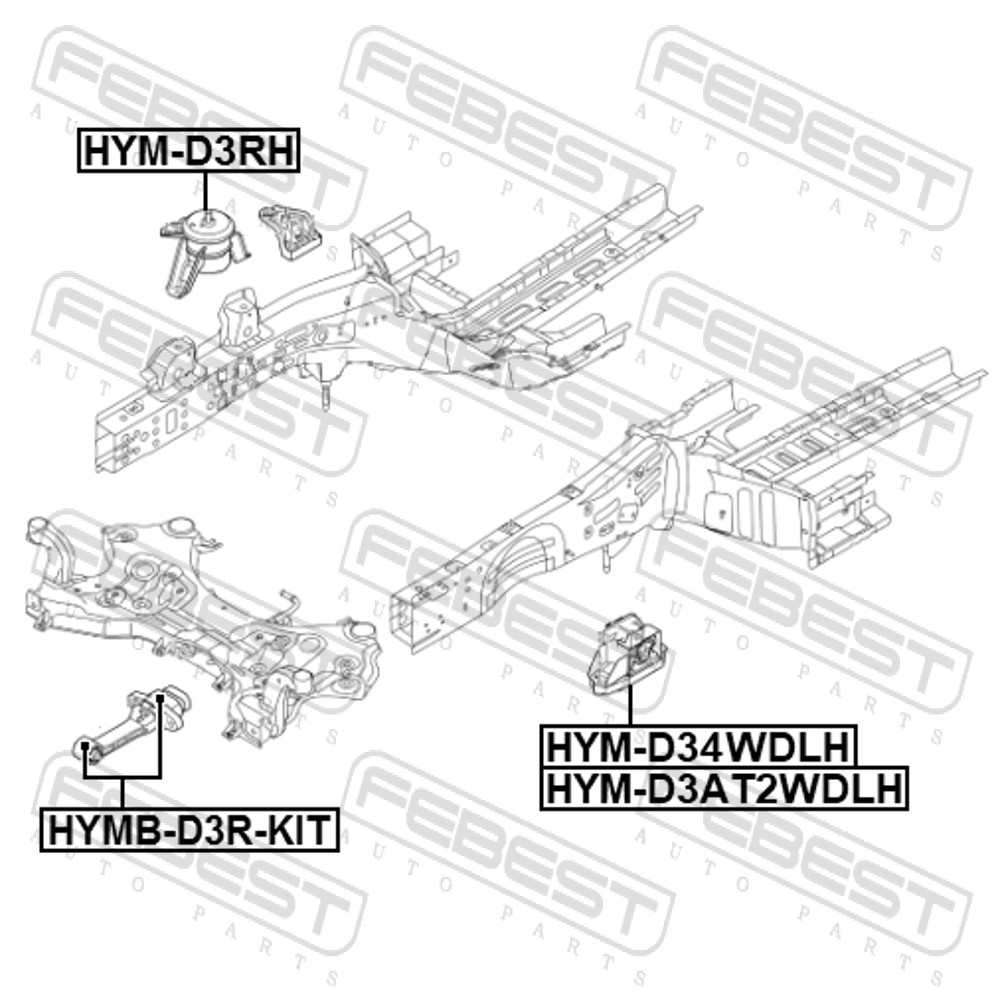 Сайлентблок подушки двигателя (комплект) - Febest HYMB-D3R-KIT