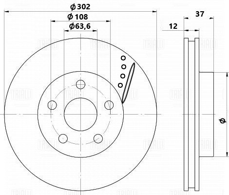 Диск торм. для а/м Geely Monjaro (22-)/Tugella (19-) d=302 перф., слотир. | зад | - Trialli DF 1101s